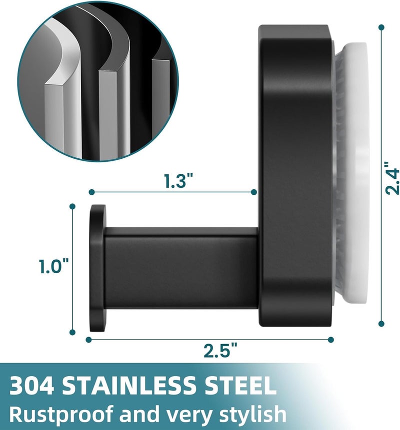 Taili 304 Stainless Steel Bathroom Suction Hook for Towel, Loofah, Bathrobe, Patented Strong Suction Cup, Damage-Free Hanging Glass Shower Wall Hook, Hold Up to 11 Lbs, 2 Pack, Modern Square, Black - Image 5